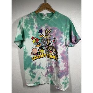 Looney Tunes Shirt Mens Medium Tie Dye Green Purple Cartoon Characters Delta Tee